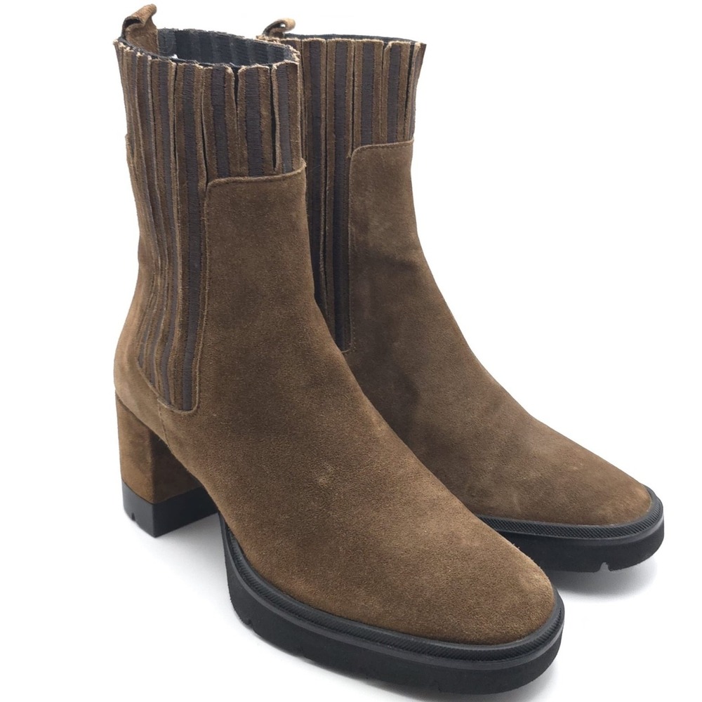 HOMERS Brown Suede LEATHER Chelsea Ankle Boots Block Heel SPAIN MADE EU 38 US 8